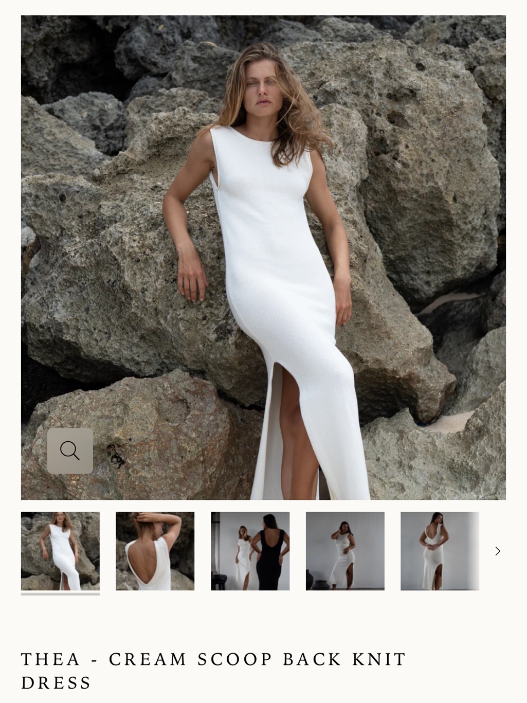 Avy & Co Thea Cream Scoop Back Knit Midi Dress